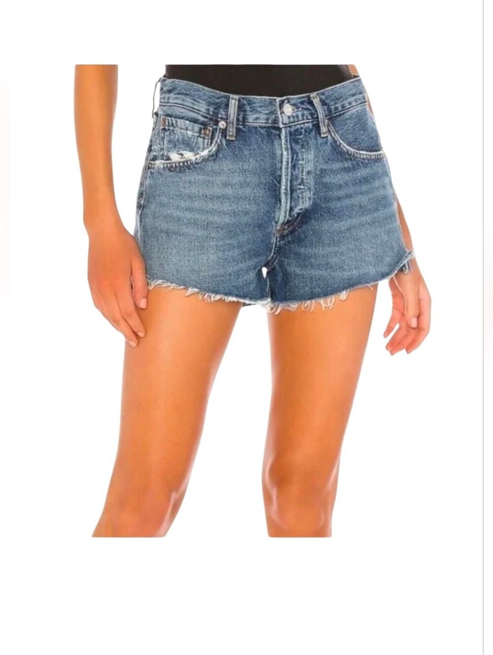 AGOLDE Parker distressed denim cut-off shorts raw hem and button fly Size 29